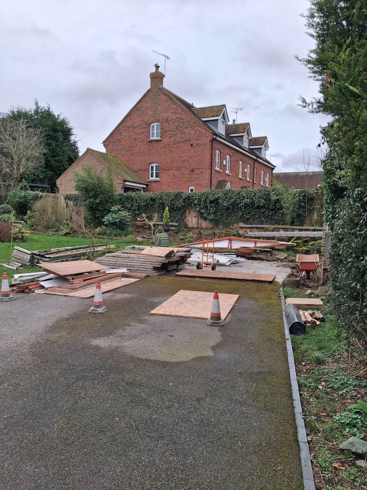 Materials delivered on site for oak garage build