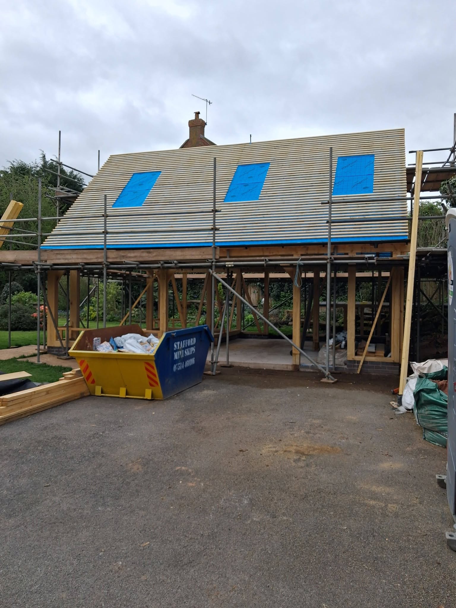 Oak frame and roof under construction