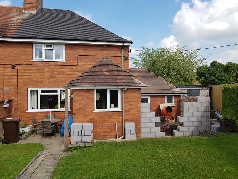 Blockwork going up for kitchen extension, Eccleshall