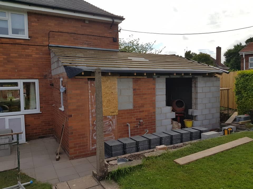 Kitchen extension walls up with roof going on, Eccleshall