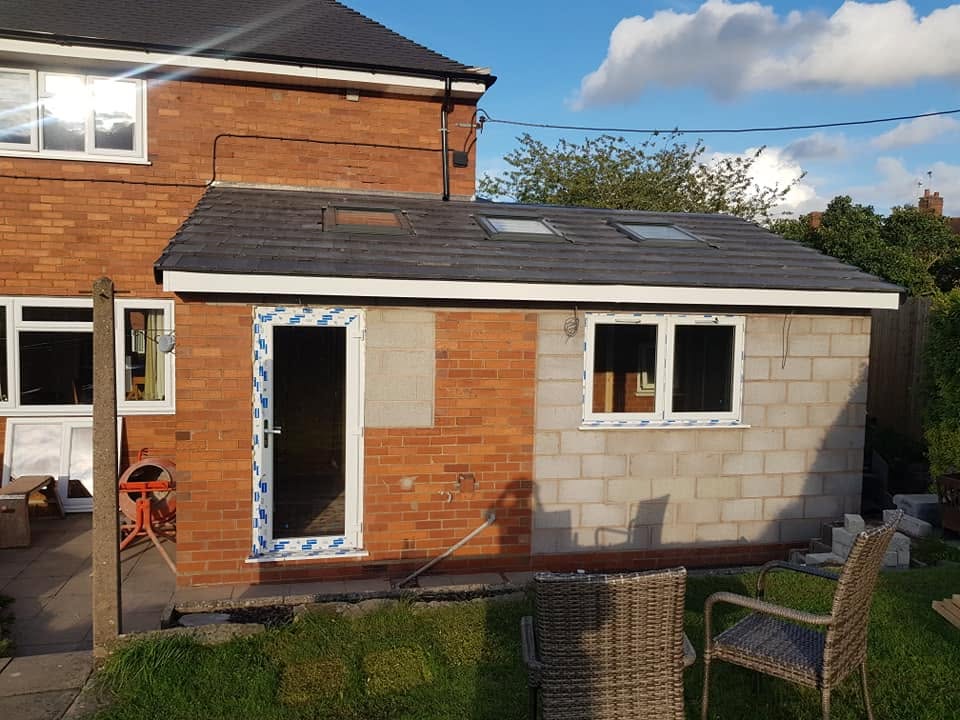 Kitchen extension shell with roof windows, door and windows fitted, Eccleshall