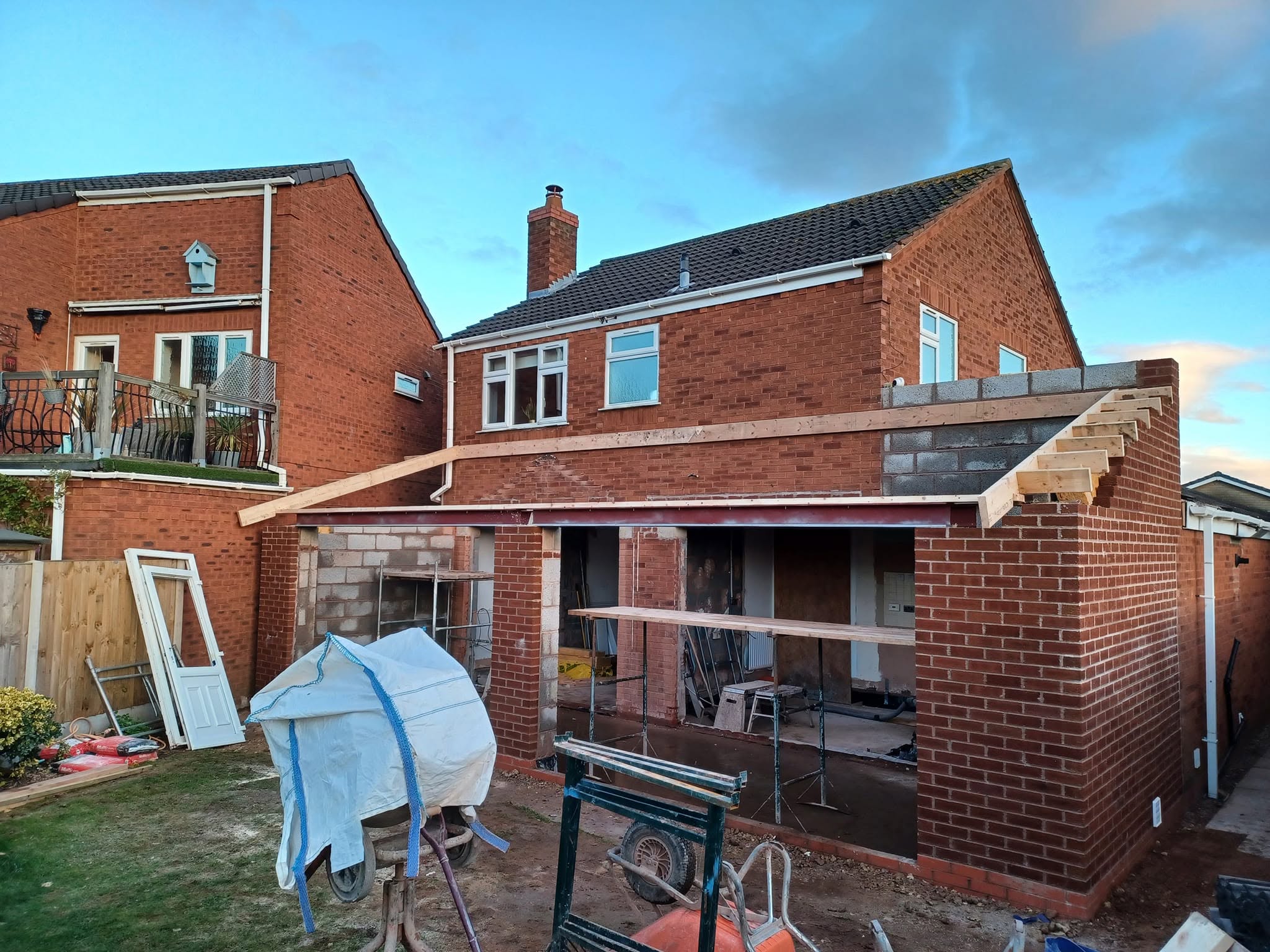 Extension structure built up before roof, Stonnall